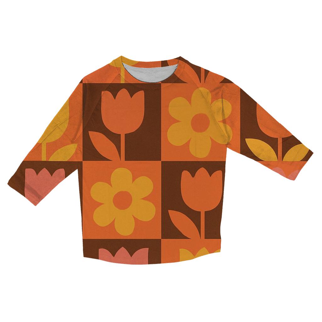 Funky Floral Checkerboard fashion 3/4 sleeve shirts