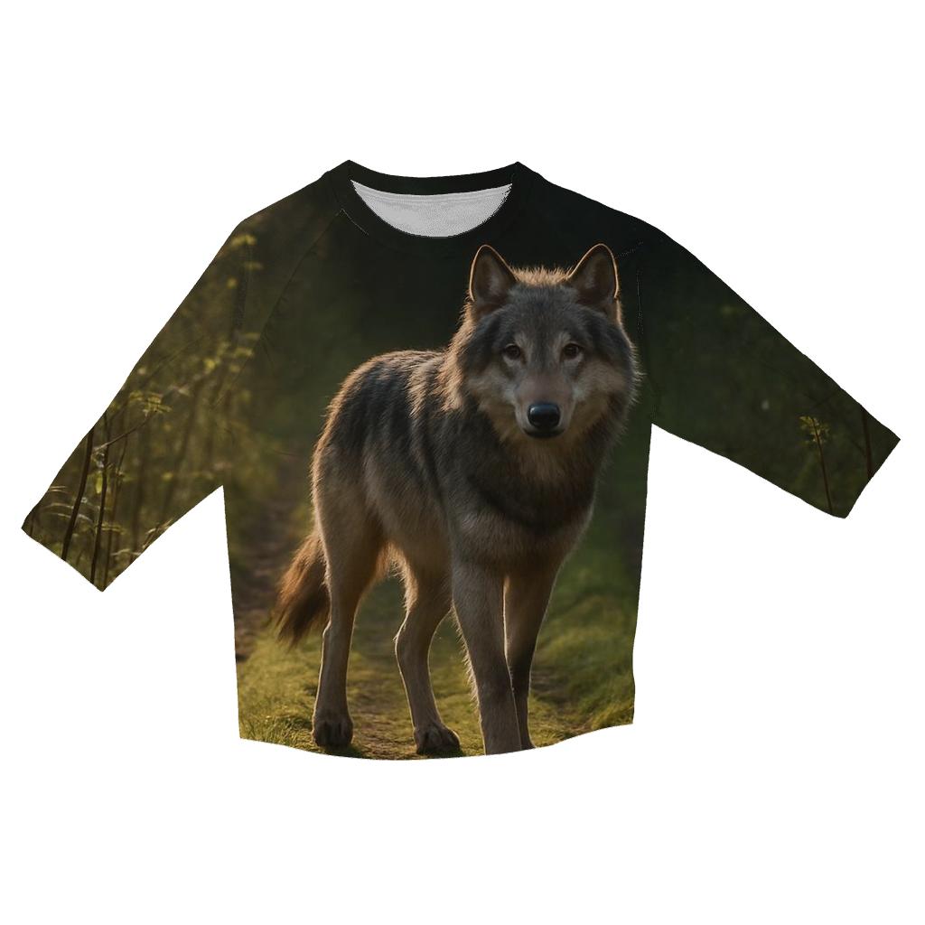 Abandoned Logging Road Wolf Encounter printed three quarter sleeve shirts