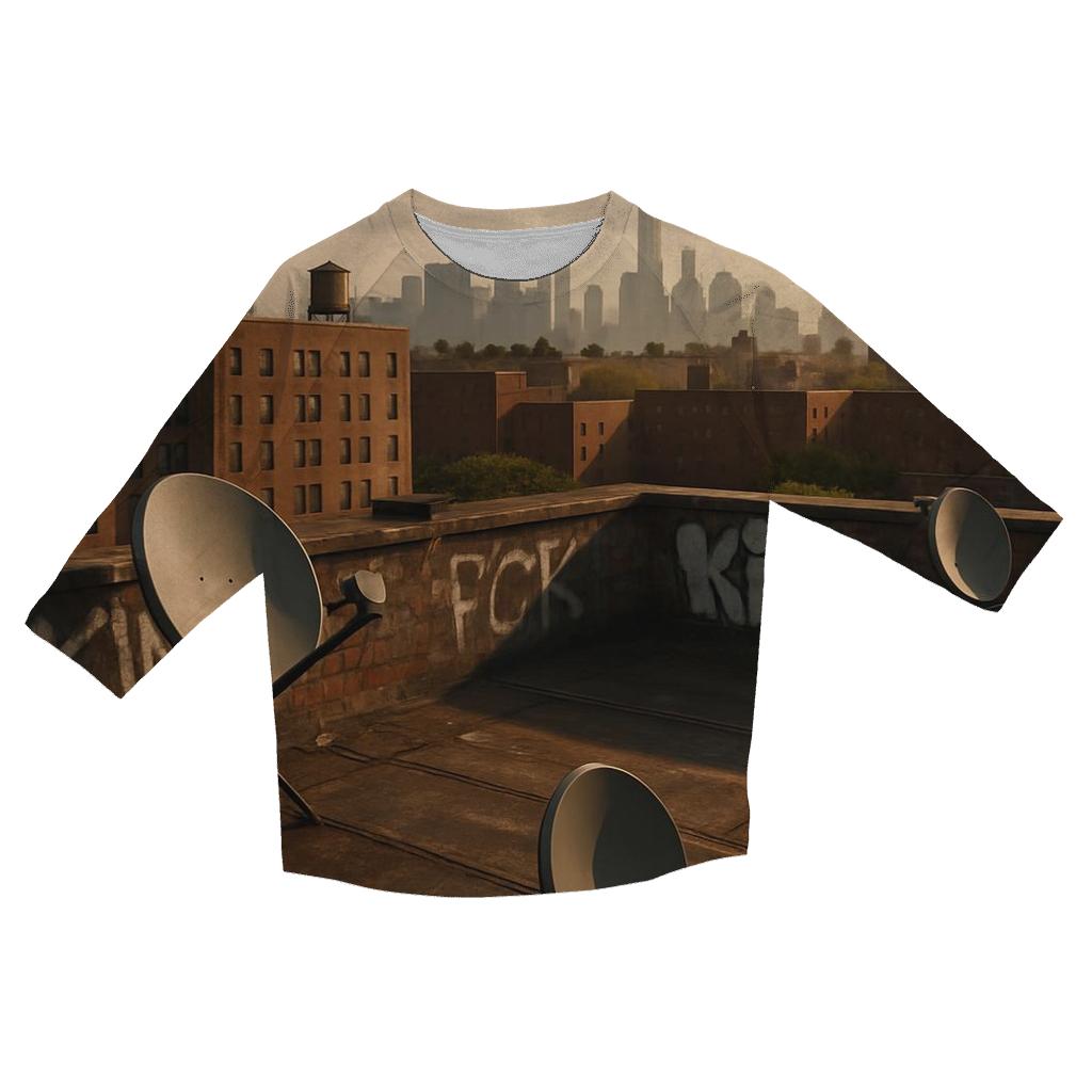 South Bronx Rooftop View Toward Downtown Manhattan printed three quarter sleeve shirts