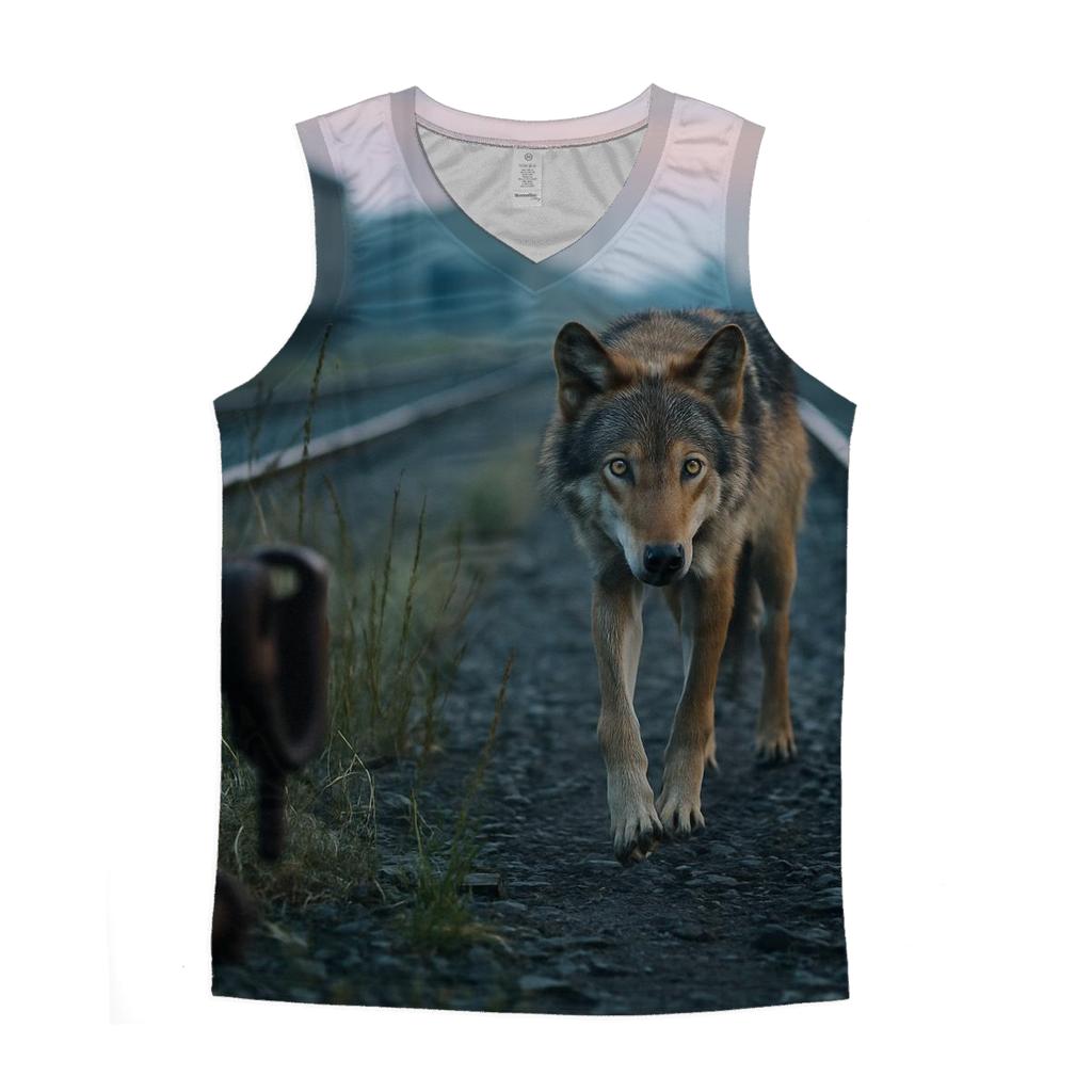 Urban Edge Wolf At The Rail Yard graphic print tank tops