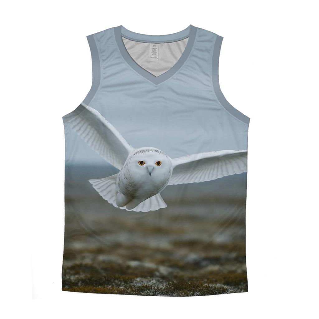 Snowy Owl Over Tundra trendy fitted tank tops