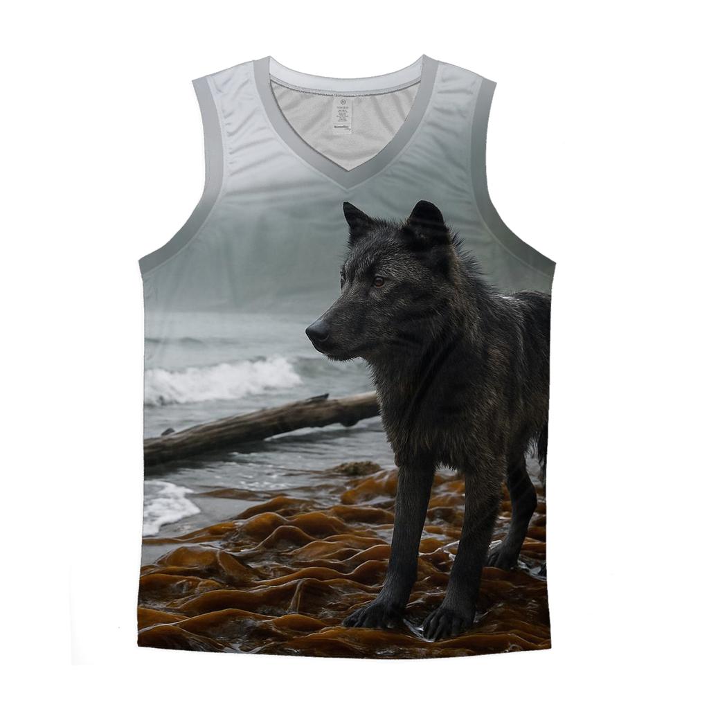 Coastal Wolf At Kelp Line personalized athletic tanks