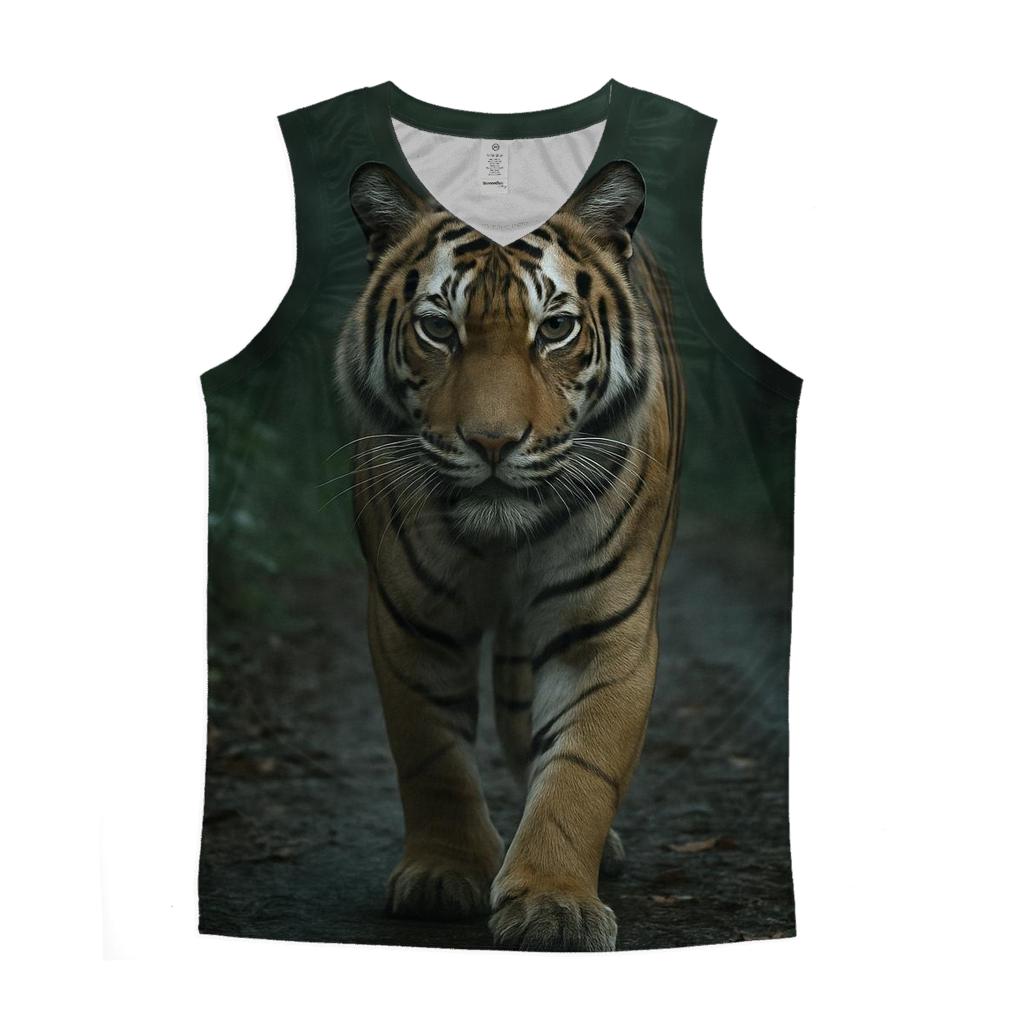 Tiger Patrolling Monsoon Forest cotton sleeveless tops