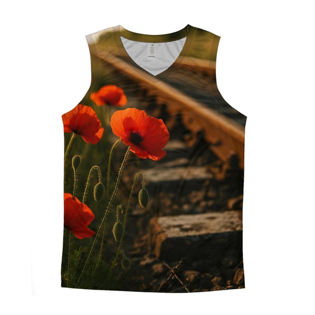 Wild Poppies Beside Abandoned Railway cotton sleeveless tops