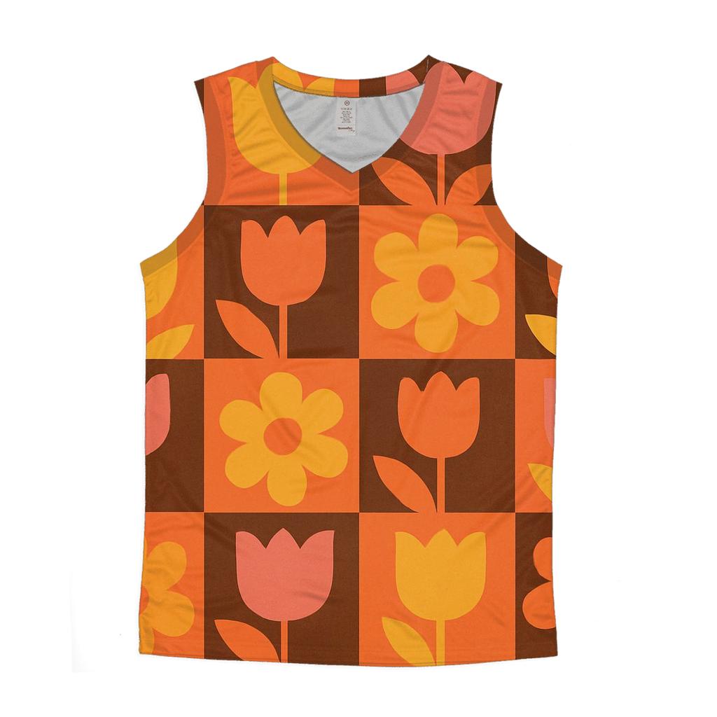 Funky Floral Checkerboard trendy fitted tank tops