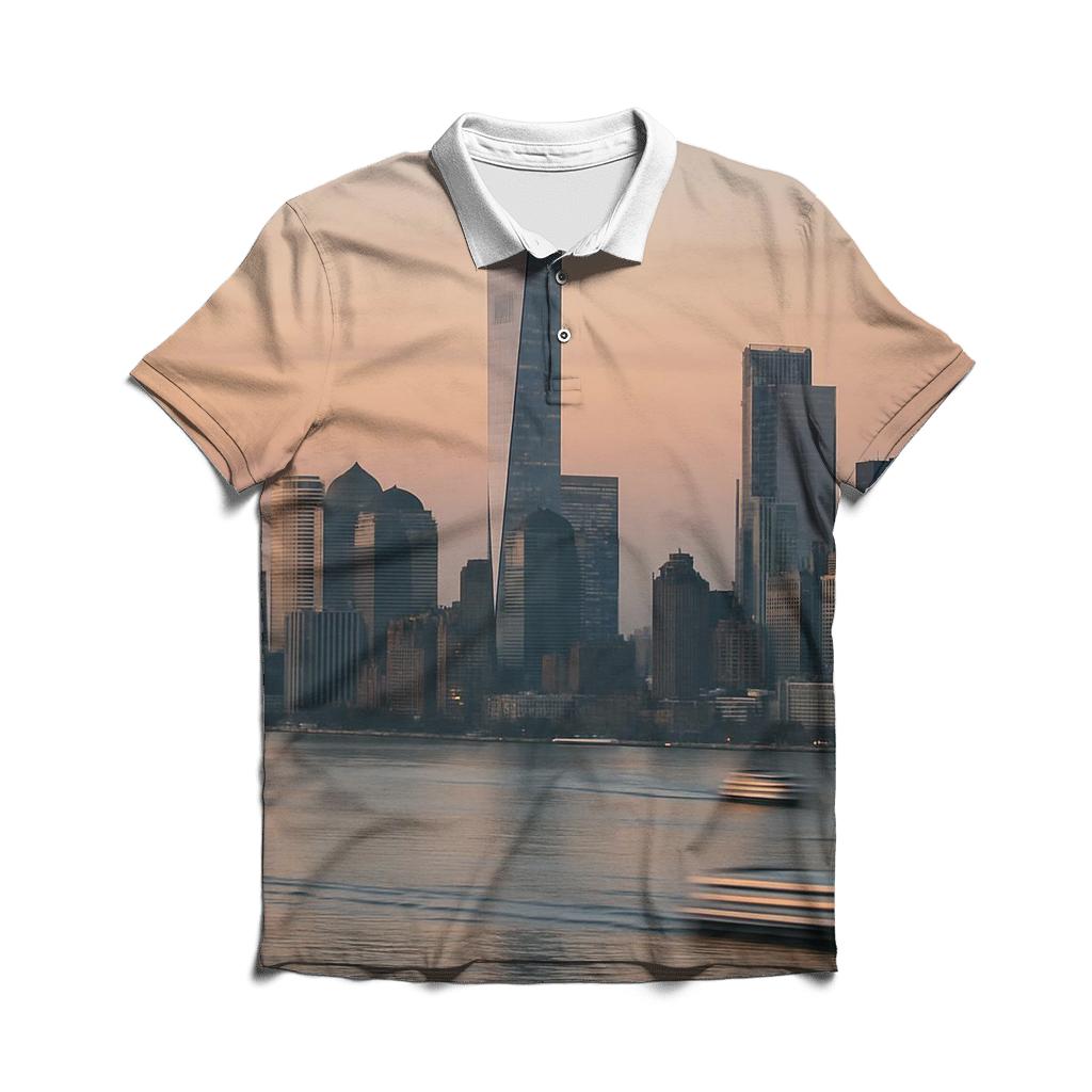Harbor Dawn Over Lower Manhattan embroidered polo tops