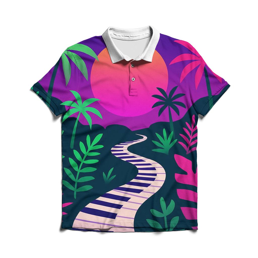 Retro Synth Jungle designer slim fit polos