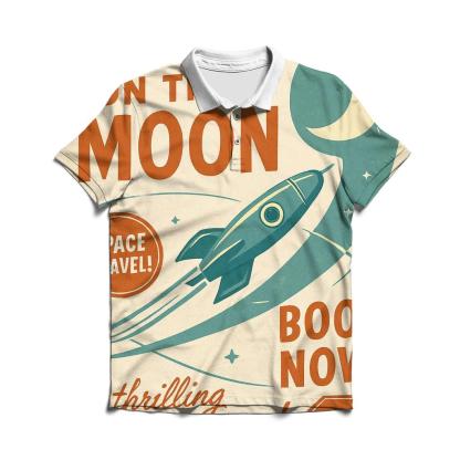 Retro Lunar Travel Agency Ad casual sports polo shirts
