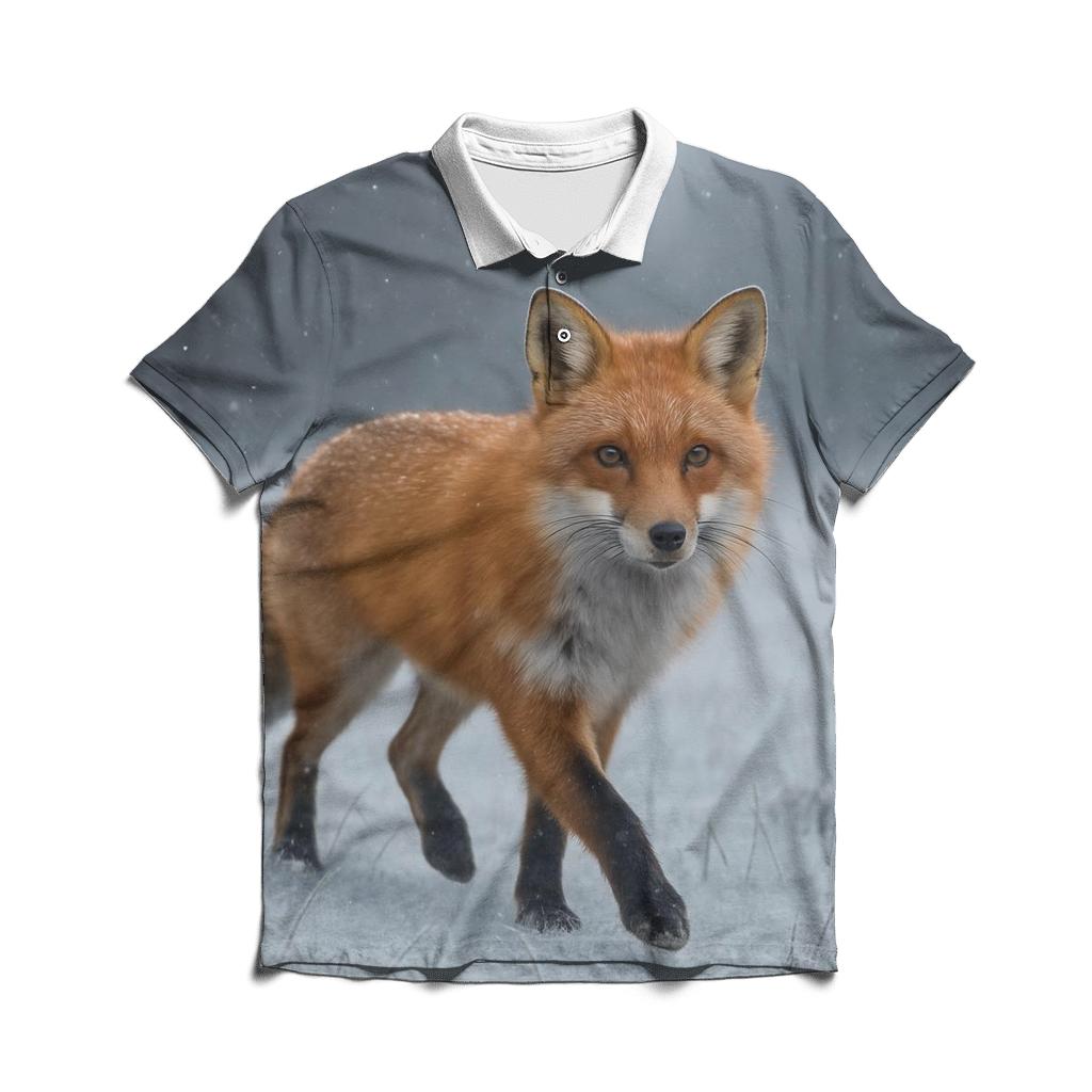 Red Fox In Winter Meadow designer slim fit polos
