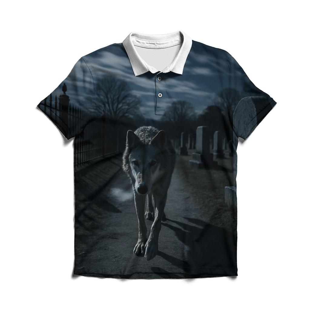 Moonlit Cemetery Wolf Crossing personalized polo shirts