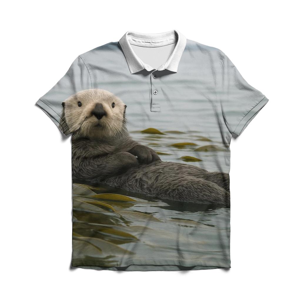 Sea Otter Resting In Calm Kelp Raft embroidered polo tops