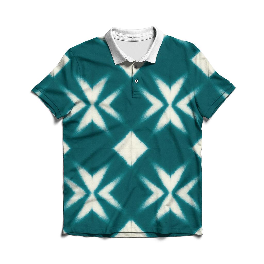 Teal Itajime Diamond Grid personalized polo shirts
