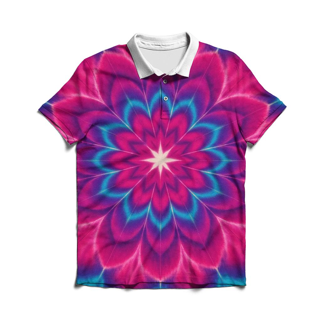 Magenta Cyan Mandala Sunburst custom polo shirts