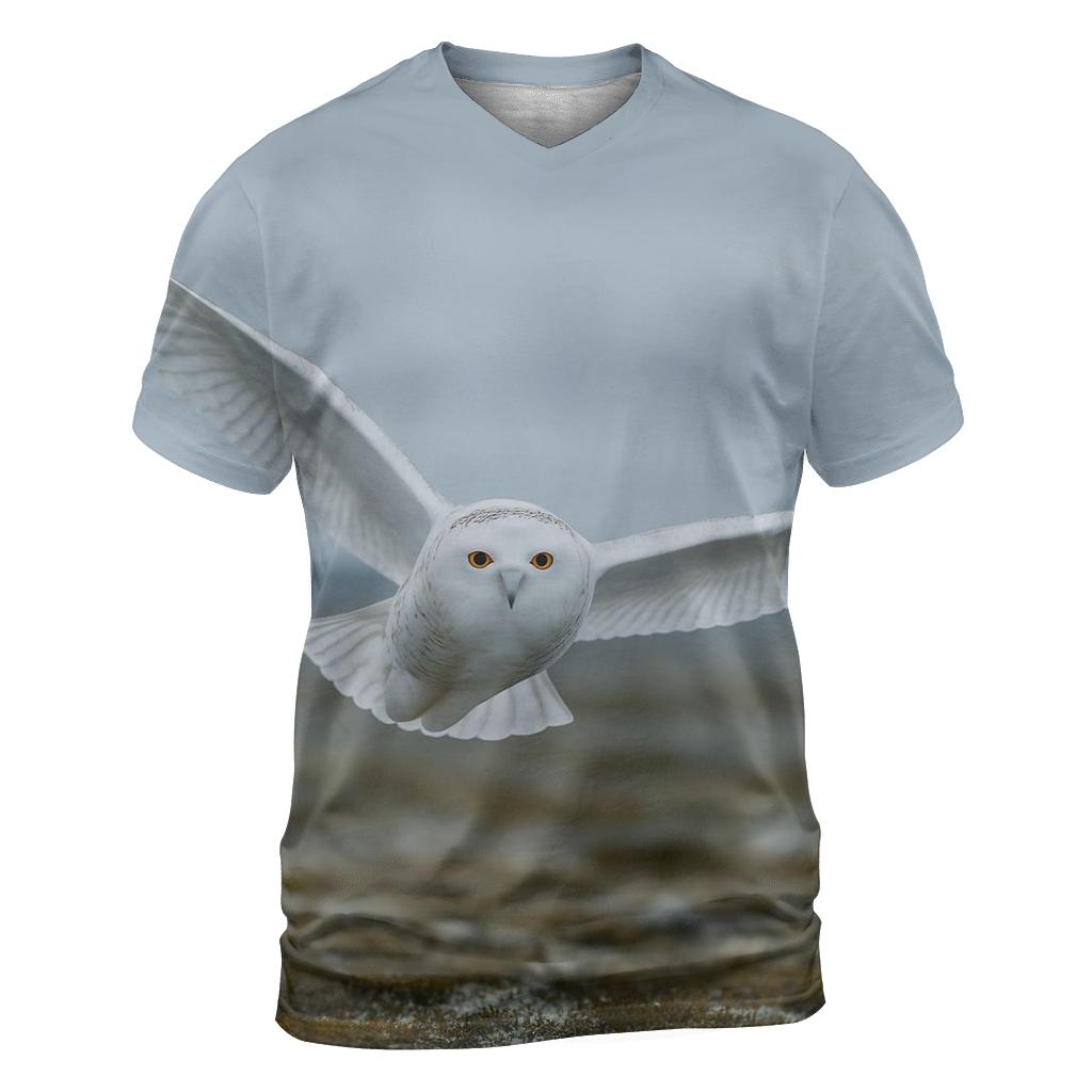 Snowy Owl Over Tundra unique graphic print tees