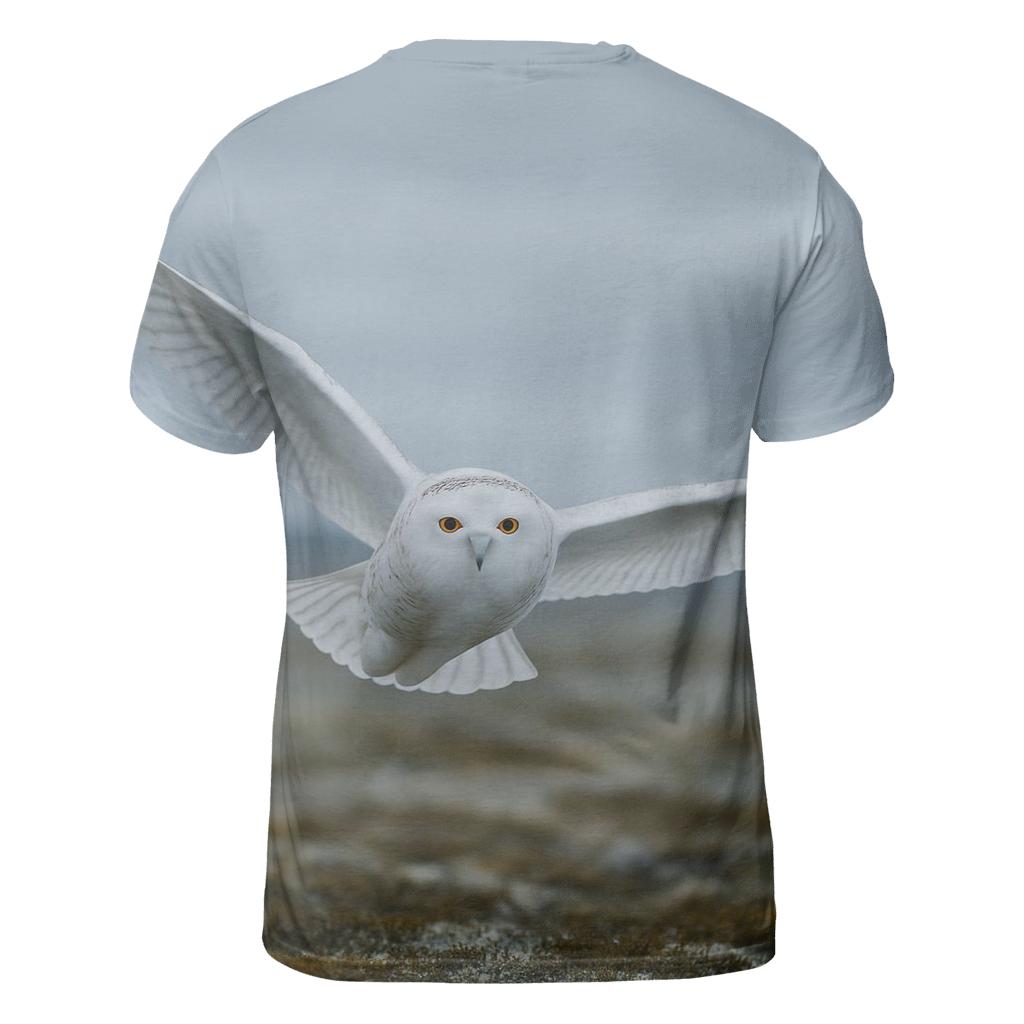 Snowy Owl Over Tundra unique graphic print tees