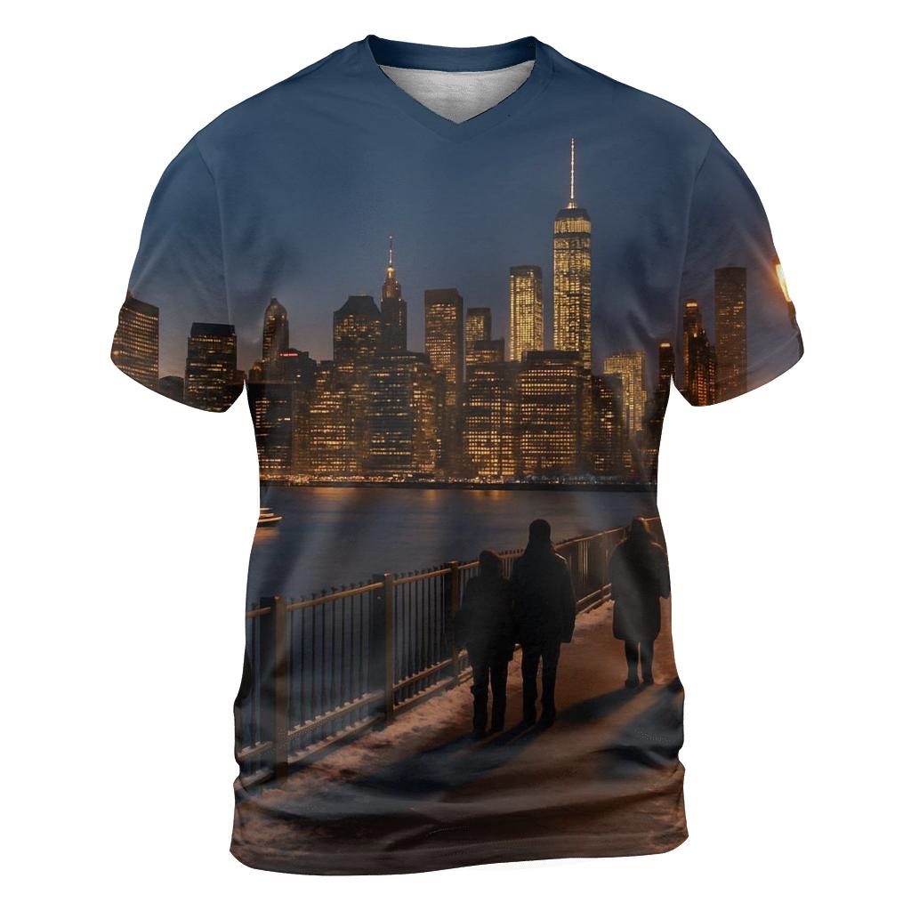 Winter Twilight Skyline From Brooklyn Promenade creative print fashion shirts