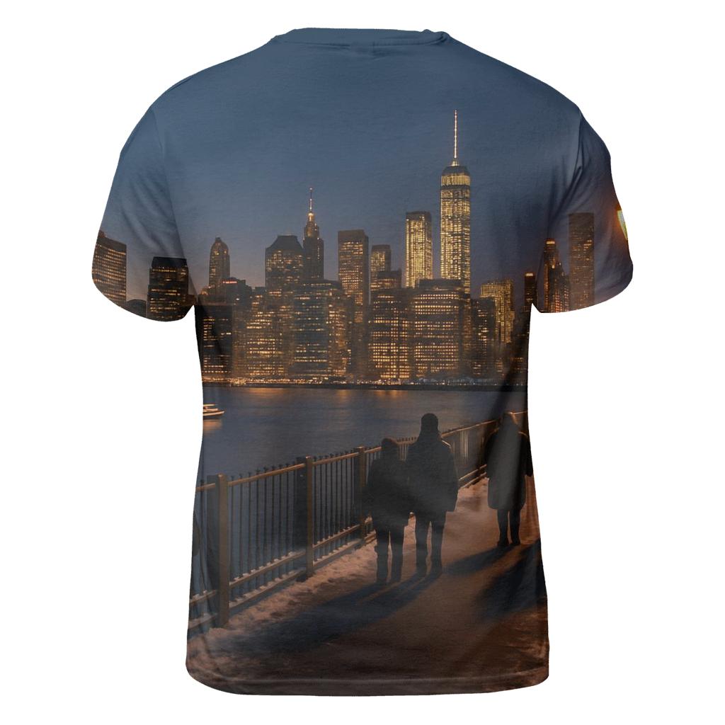 Winter Twilight Skyline From Brooklyn Promenade creative print fashion shirts