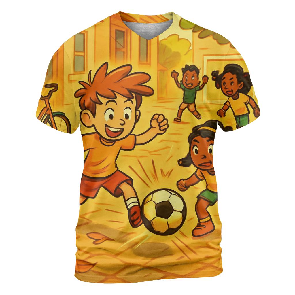 Youth Street Soccer Dreams vibrant all-over design tees