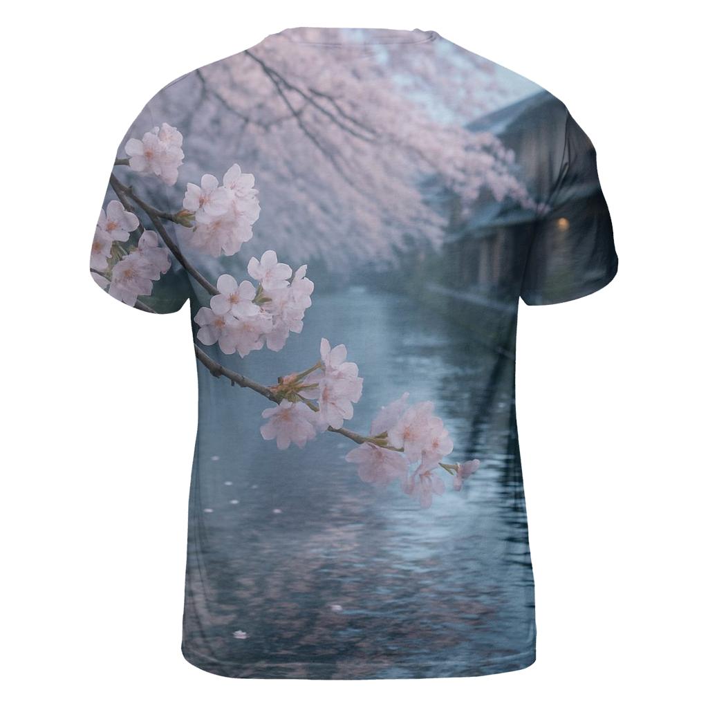 Cherry Blossoms Reflected In Canal Water trendy printed shirt styles