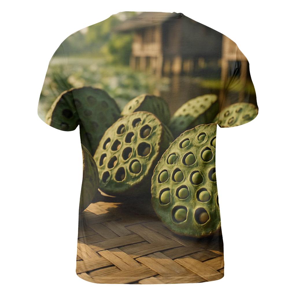 Lotus Seeds Drying On Bamboo Mat custom all-over print shirts