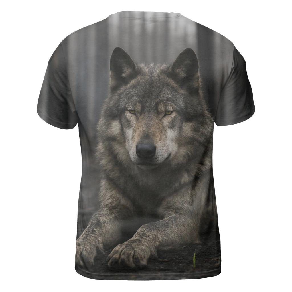 Resting Wolf On Charred Forest Floor artistic all-over print tops