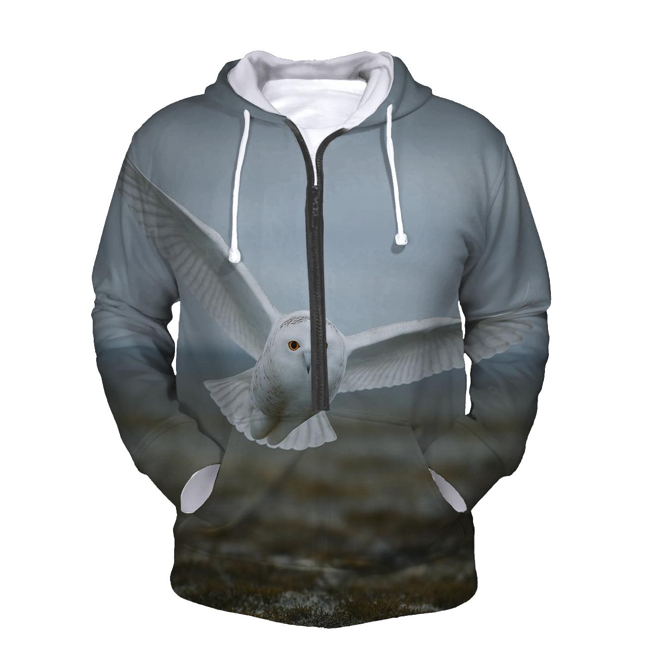 Snowy Owl Over Tundra heavyweight hoodies