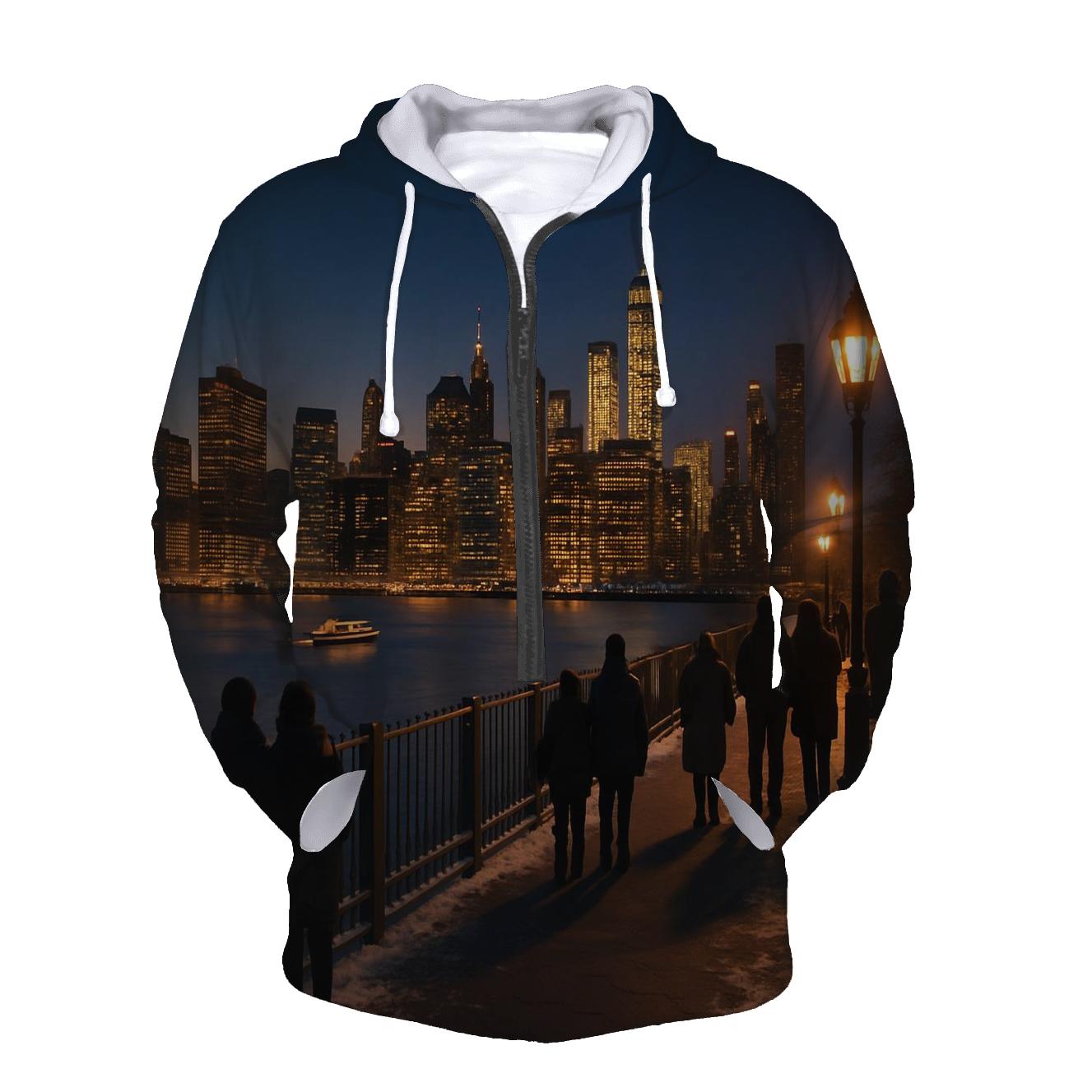 Winter Twilight Skyline From Brooklyn Promenade heavyweight hoodies