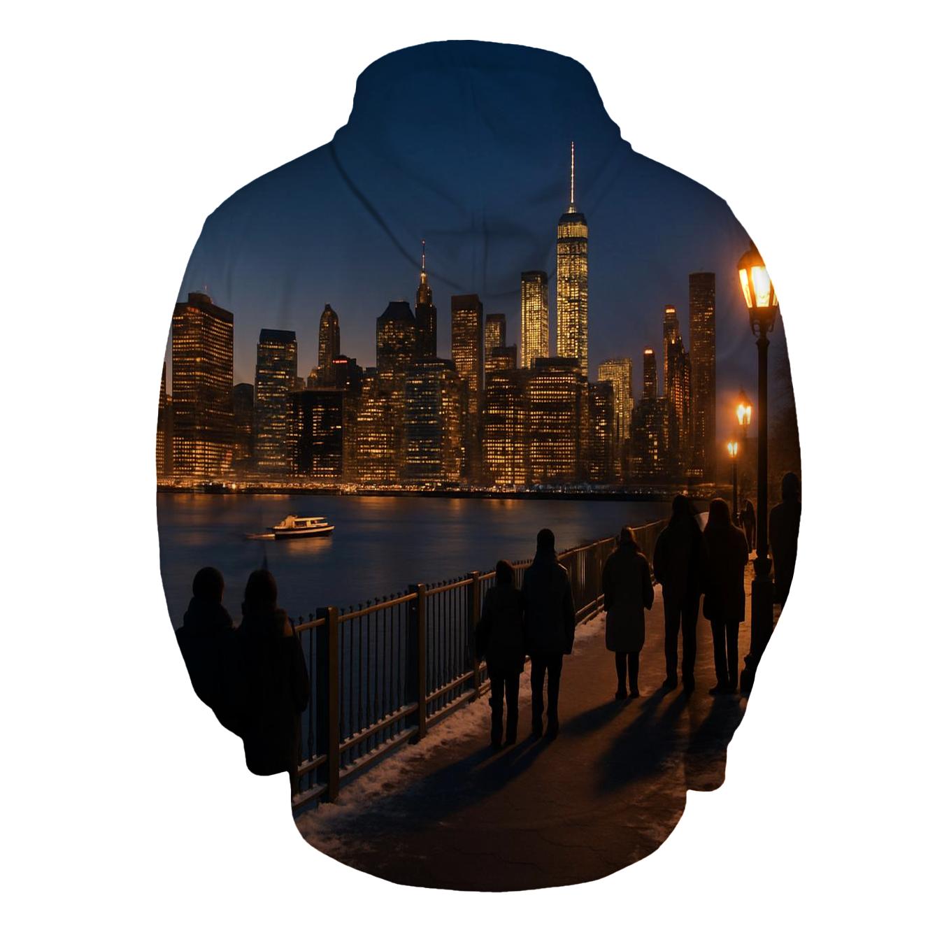 Winter Twilight Skyline From Brooklyn Promenade heavyweight hoodies