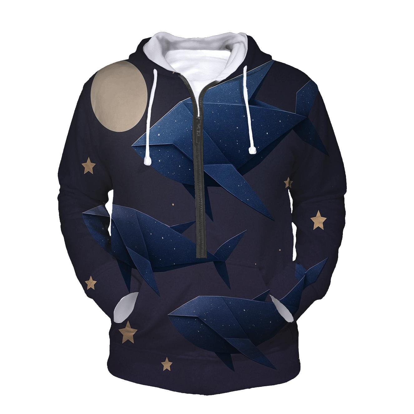 Cosmic Origami Whales designer hoodies