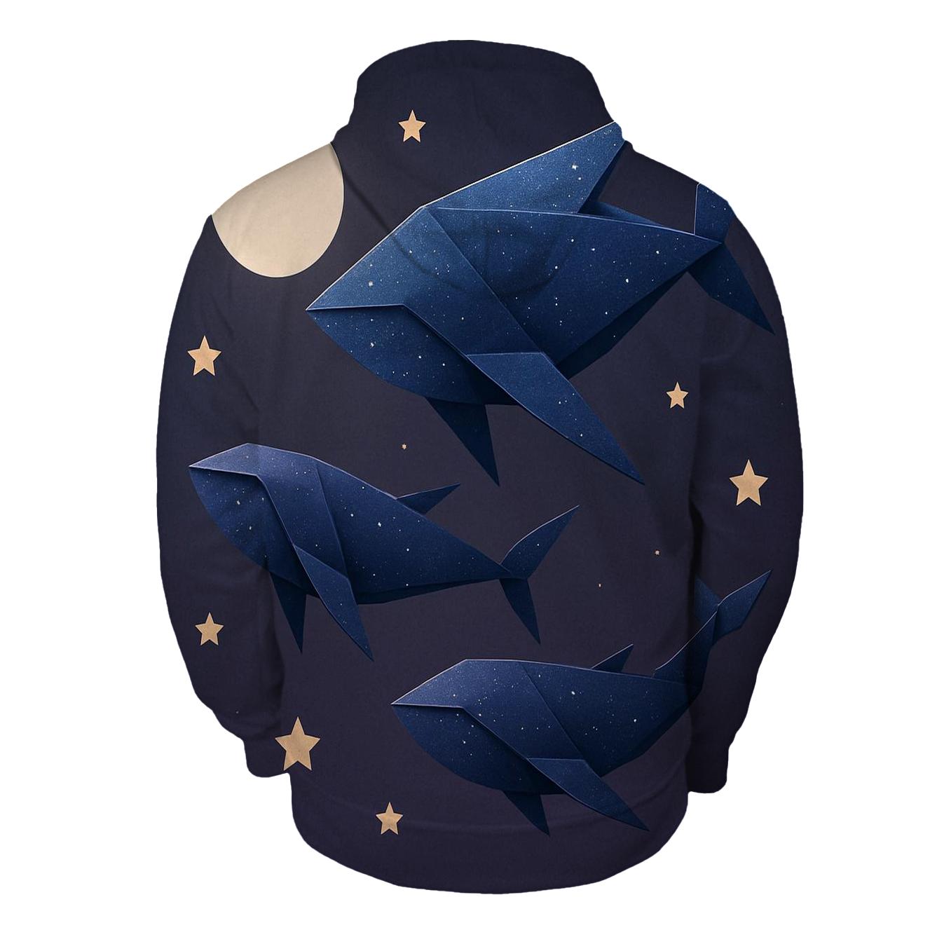 Cosmic Origami Whales designer hoodies