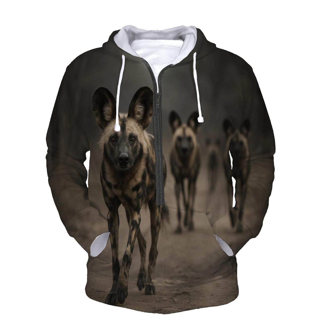 African Wild Dogs On Dusty Track pullover hoodies