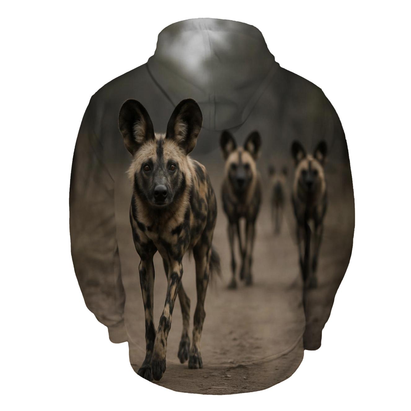 African Wild Dogs On Dusty Track pullover hoodies