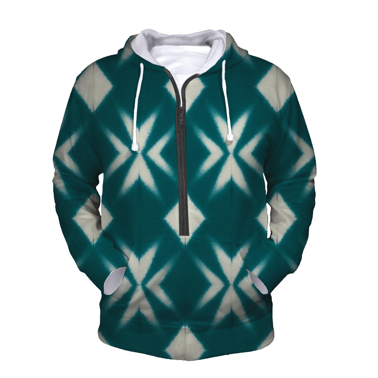 Teal Itajime Diamond Grid graphic hoodies