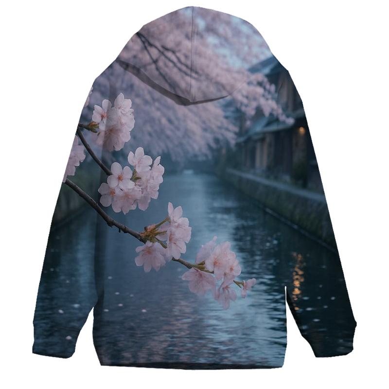 Cherry Blossoms Reflected In Canal Water zip-up hoodies