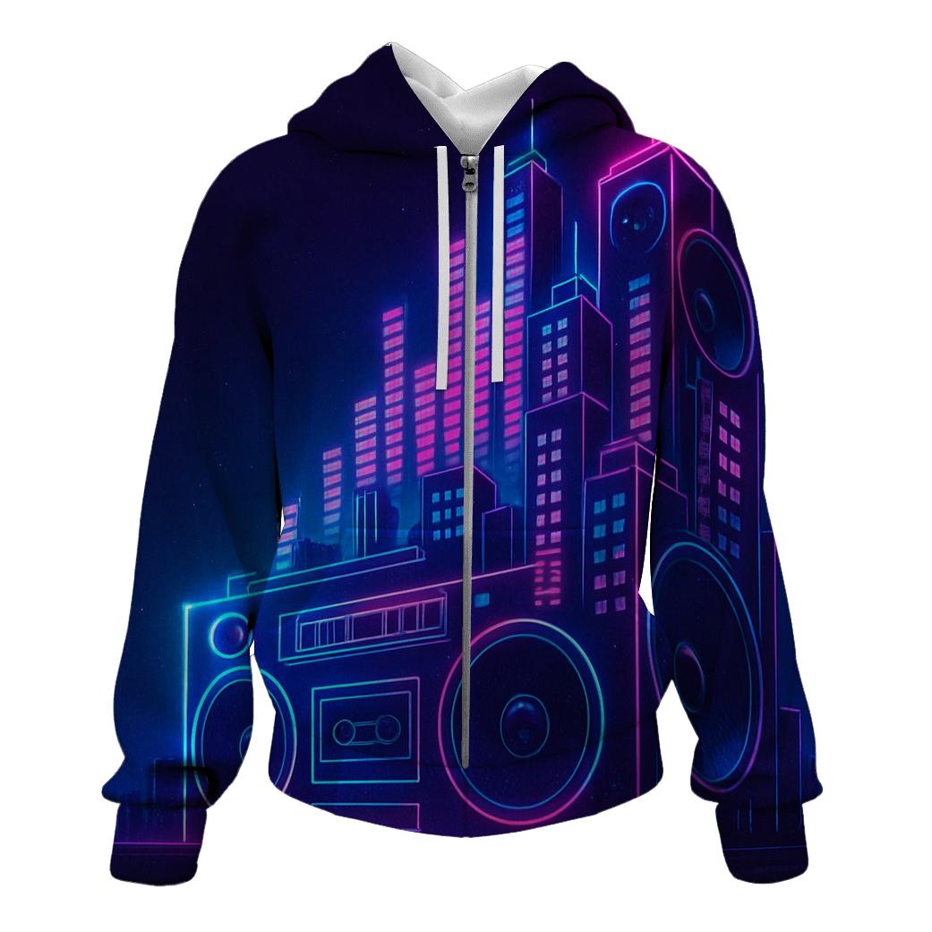 Neon Boombox Skyline zip-up hoodies