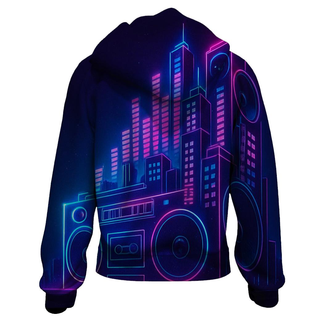 Neon Boombox Skyline zip-up hoodies