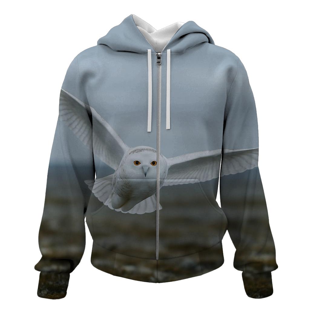 Snowy Owl Over Tundra printed hoodies
