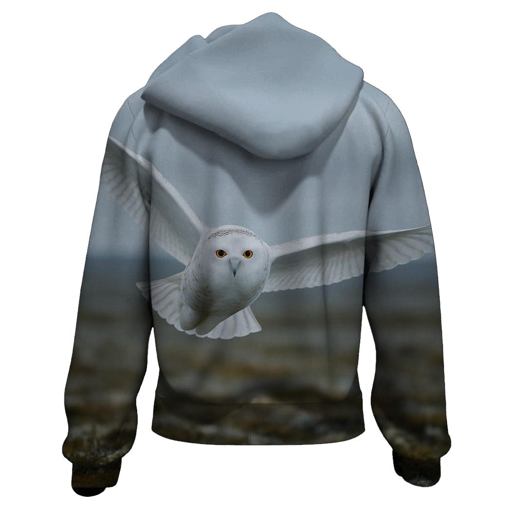 Snowy Owl Over Tundra printed hoodies