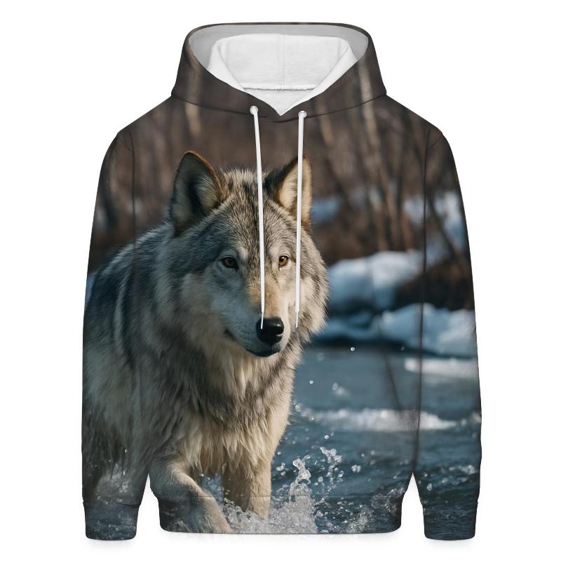 River Crossing Wolf In Spring Thaw lightweight hoodies
