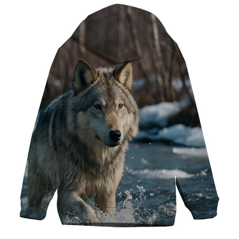 River Crossing Wolf In Spring Thaw lightweight hoodies