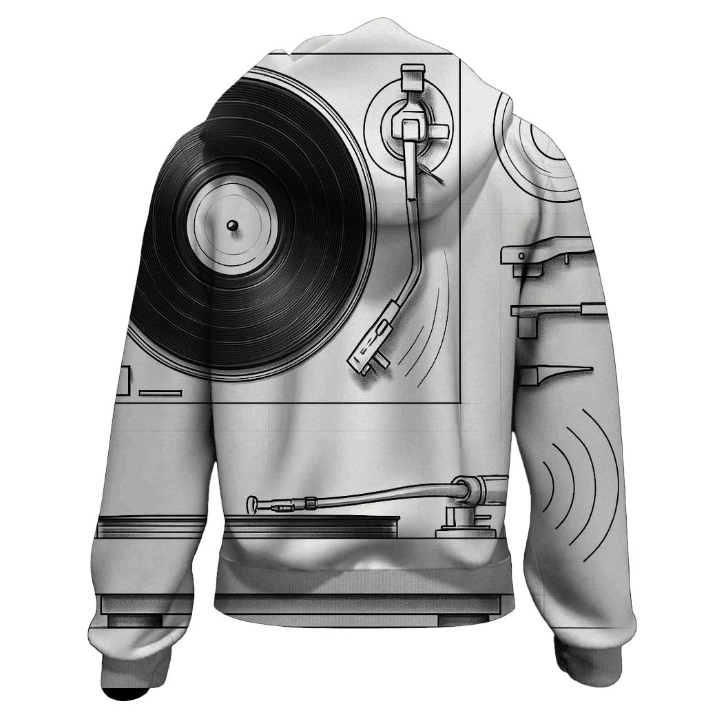 Monochrome Turntable Blueprint printed hoodies