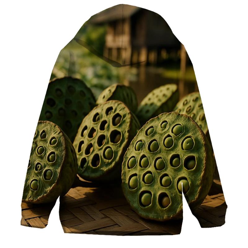 Lotus Seeds Drying On Bamboo Mat printed hoodies