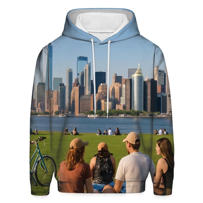 Governors Island Picnic With Financial District Skyline embroidered hoodies
