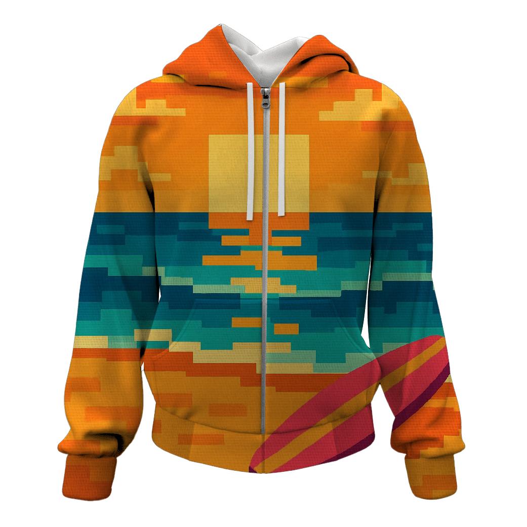 Pixel Surf Sunset designer hoodies
