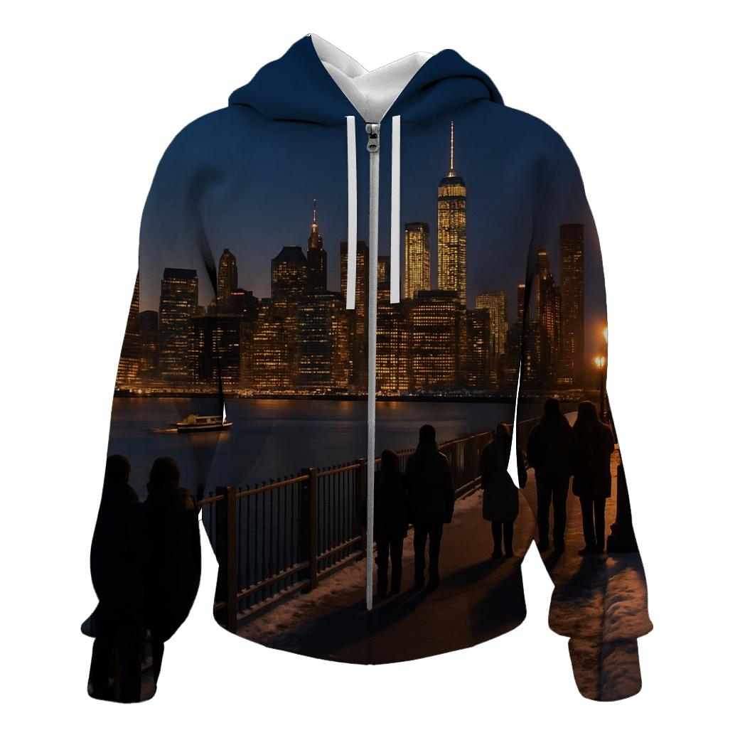 Winter Twilight Skyline From Brooklyn Promenade graphic hoodies