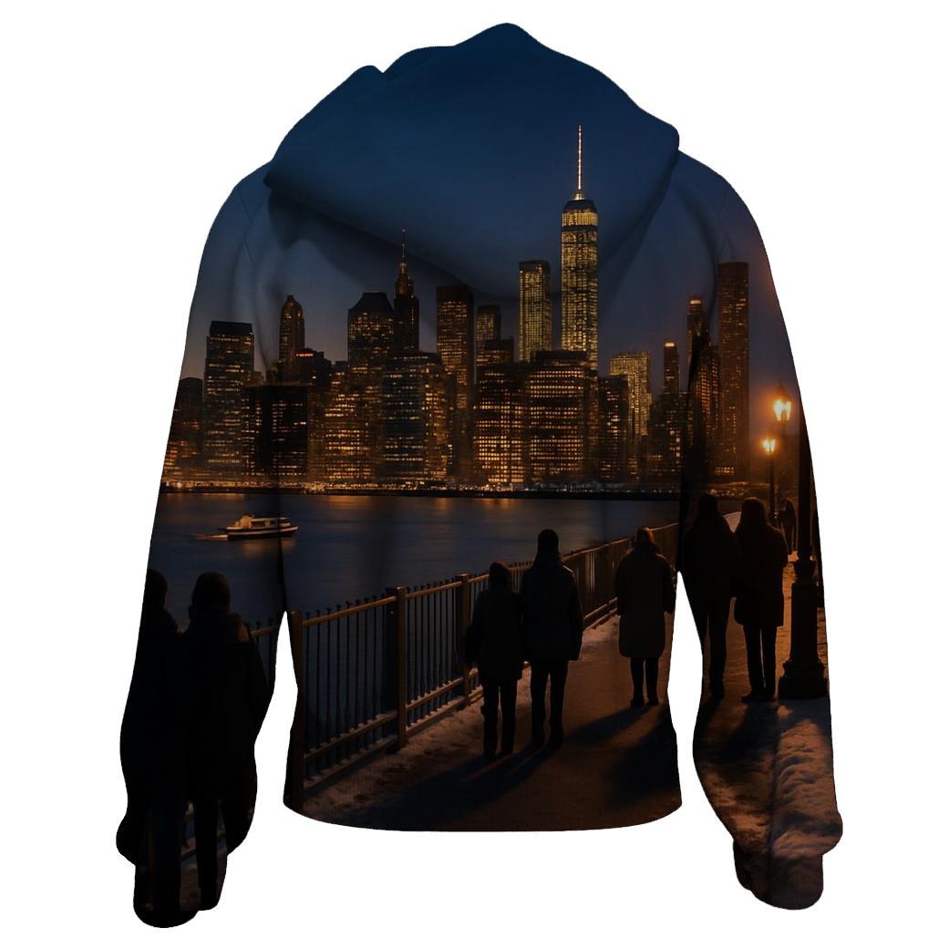 Winter Twilight Skyline From Brooklyn Promenade graphic hoodies