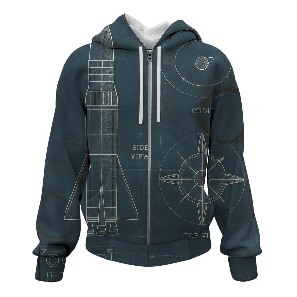 Vintage Space Program Blueprint Sheet heavyweight hoodies