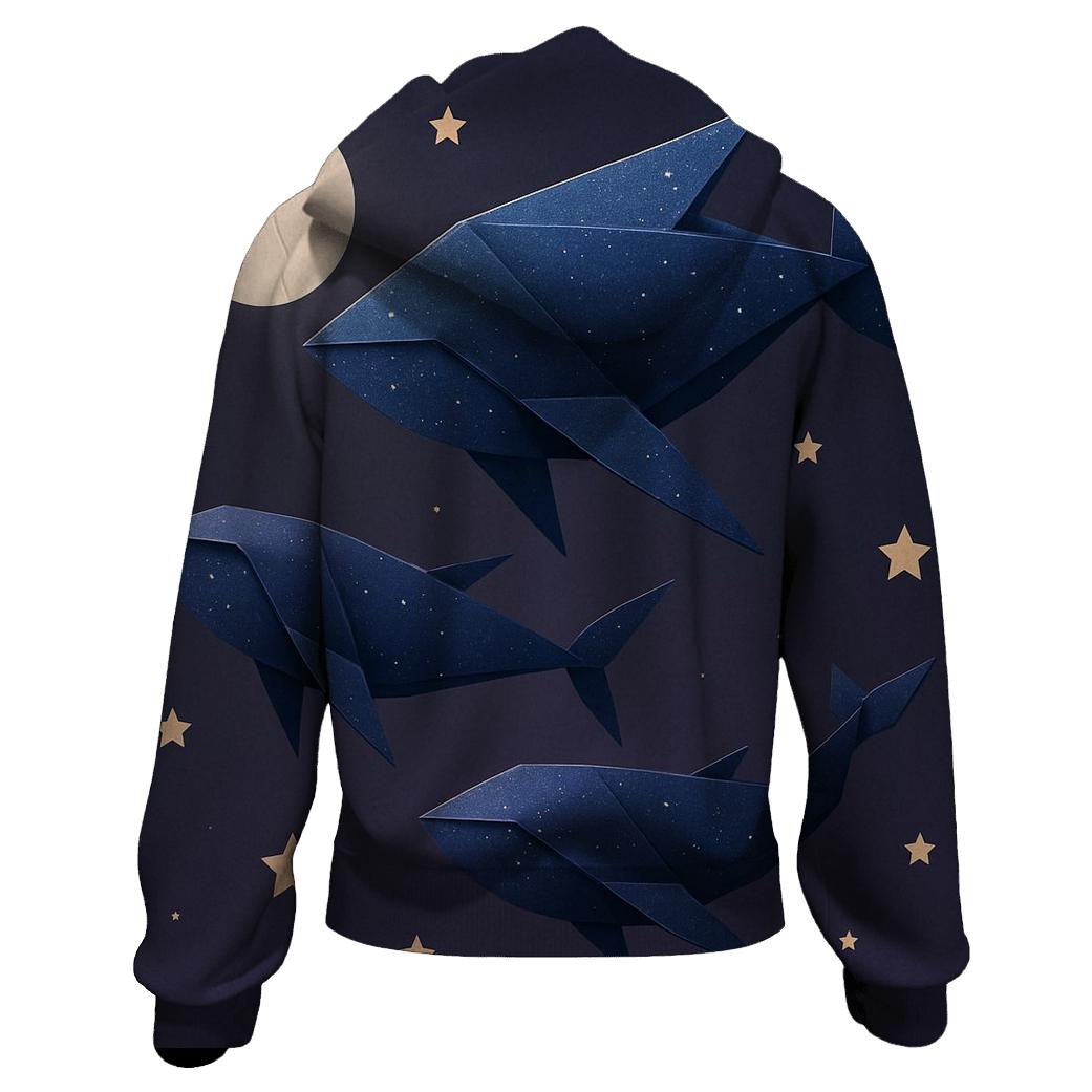Cosmic Origami Whales embroidered hoodies