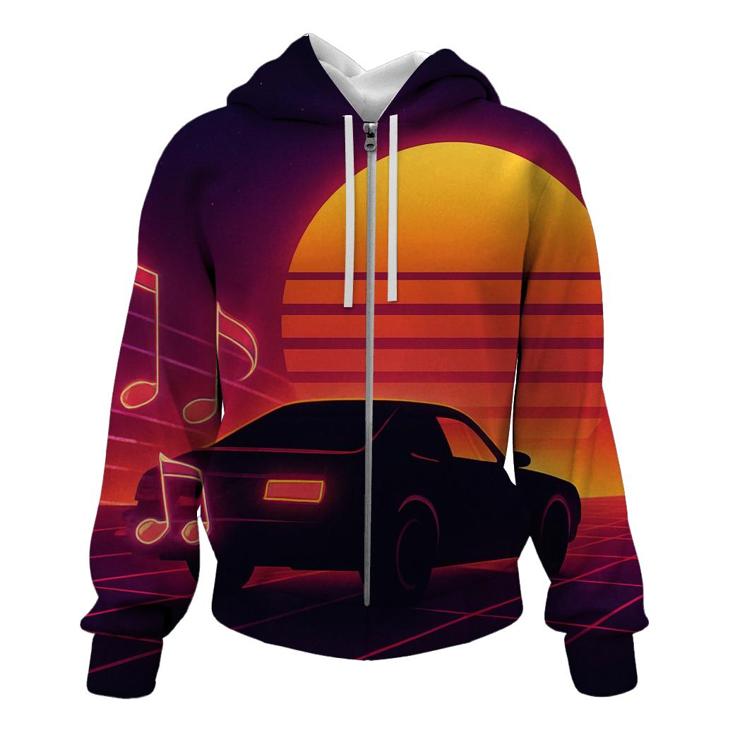Night Drive Synthwave Notes lightweight hoodies