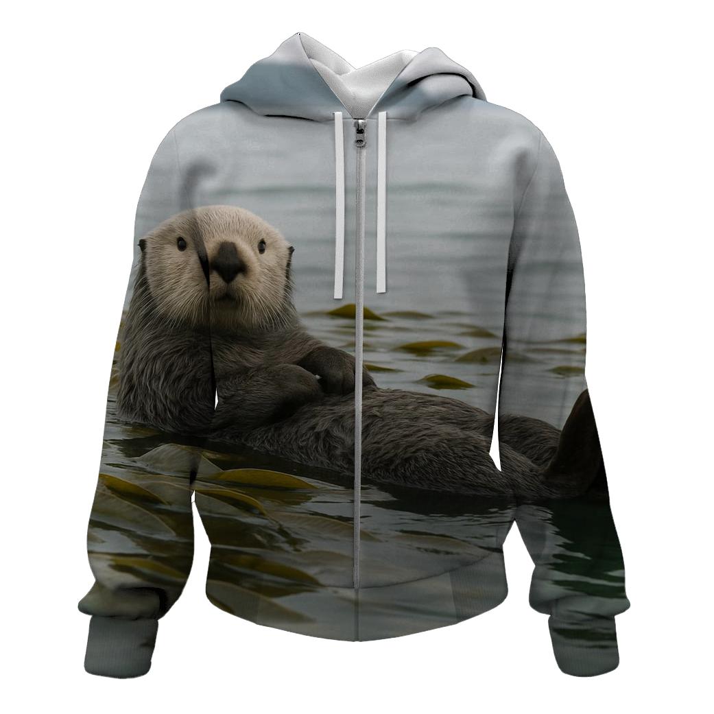 Sea Otter Resting In Calm Kelp Raft heavyweight hoodies